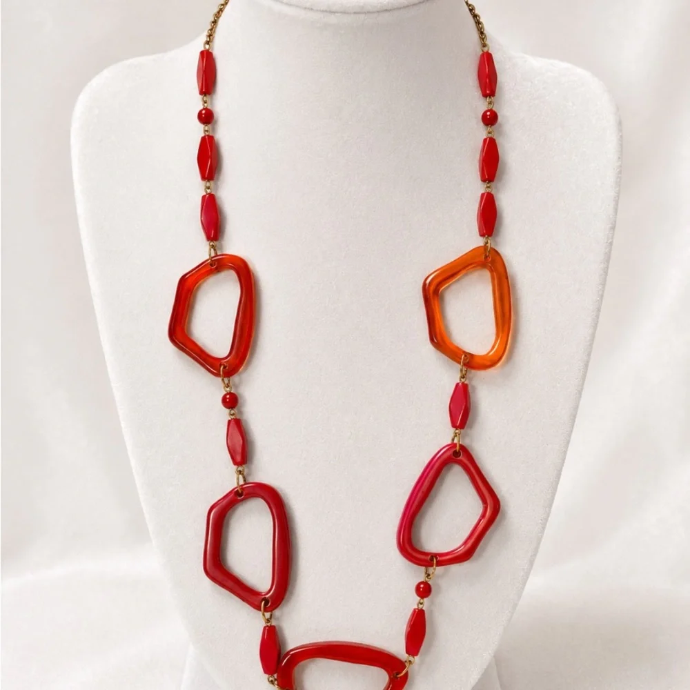 Red & Orange Geometric Bead Necklace